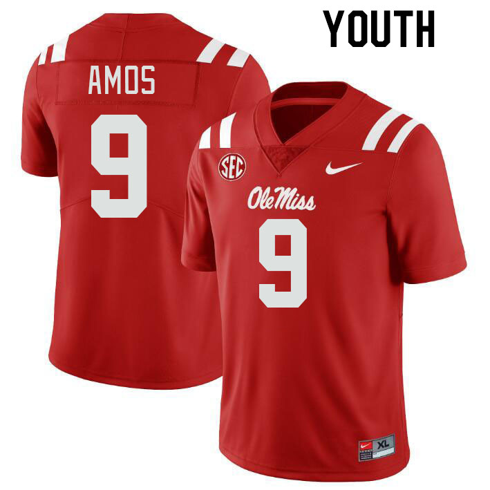 Youth #9 Trey Amos Ole Miss Rebels College Football Jerseys Stitched-Red